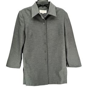Larry Levine Suit Jacket Women 10 Gray Minimalist Career Longline Blazer Classic